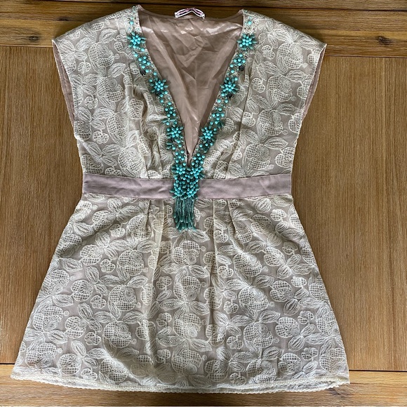 Nanette Lepore Lace Empire Waist Blouse - cream- medium - Picture 1 of 9